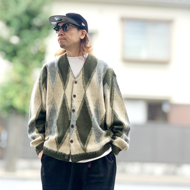 タウンクラフト TOWNCRAFT シャギーカーディガン ARGYLE SHAGGY CARDIGAN モヘア アーガイル オリーブ OLIVE TC25F01600