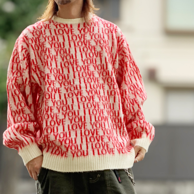 タウンクラフト TOWNCRAFT クルーネックニット VINTAGE PATTERN SHAGGY CREW SWEATER (I LOVE YOU ) モヘア ホワイト 白 WHITE TC25F01500
