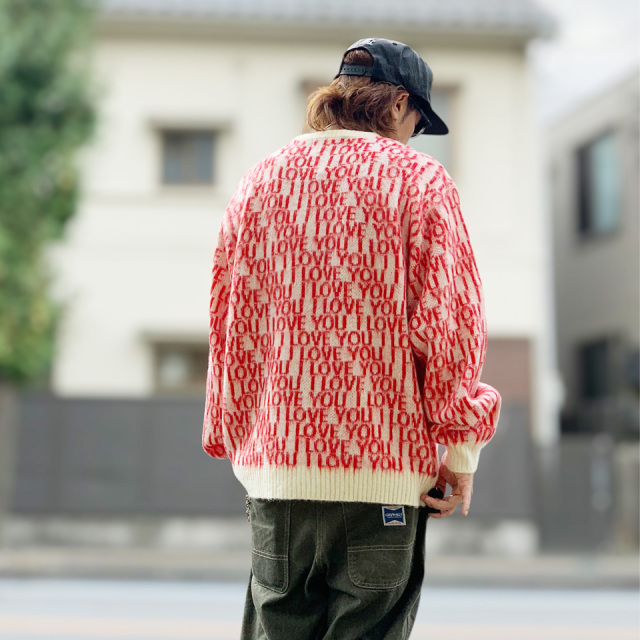 TOWN CRAFT / VINTAGE PATTERN SHAGGY CREW SWEATER (I LOVE YOU )