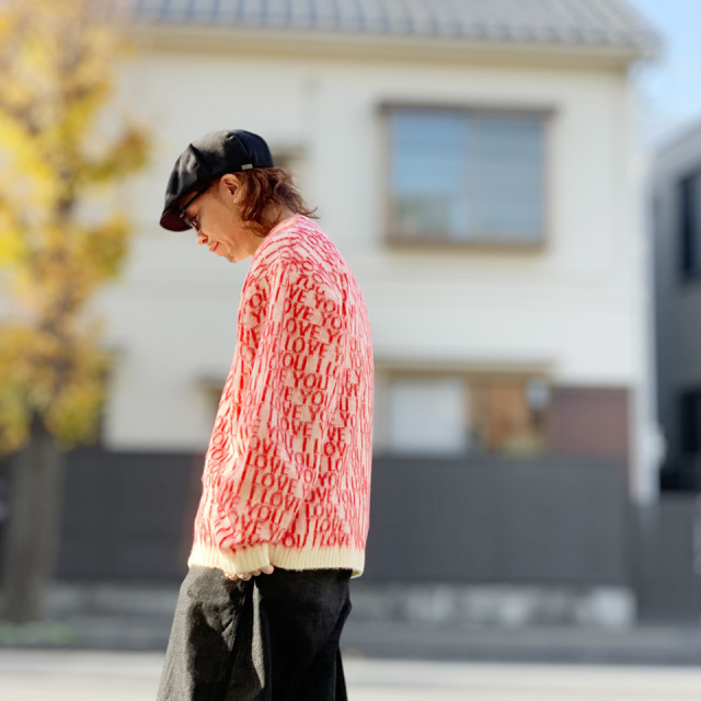 タウンクラフト モヘア調 ニットカーディガン 赤✖️黒 ボーダー シャギー 新品】 TOWNCRAFT ／ タウンクラフト ジャガード シャギーニット