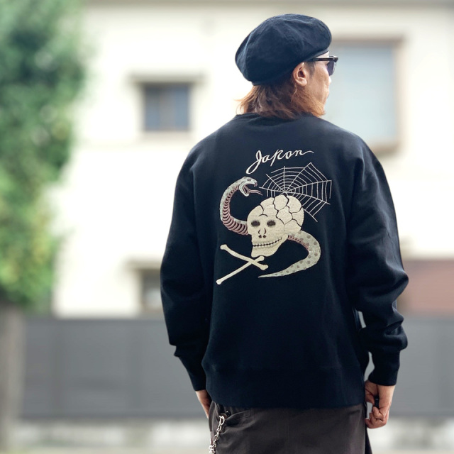 テーラー東洋 TAILOR TOYO クルースウェット トレーナー SUKA CREW SWEAT EMBROIDERED “SKULL & SNAKE”  Lot No. TT69650 ブラック 黒 BLACK
