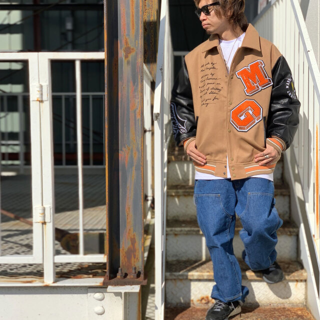 【30%OFF】SALE セール 全3色 ワット イット イズント (What it isNt)ART BY MARK GONZALES マークゴンザレス スタジャン スタジアムジャケット FLOWER STADIUM JACKET ブラック グリーン ベージュ BLACK GREEN BEIGE