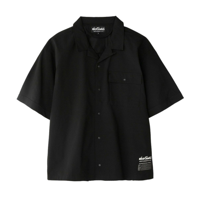 【新品】WILD THINGS RIPSTOP NYLON NO COLLAR SHIRTS（S）黒 ワイルドシングス リップストップ ナイロン 丸首 裏メッシュ 日本製 新品】WILD THINGS RIPSTOP NYLON NO COLLAR SHIRTS（S