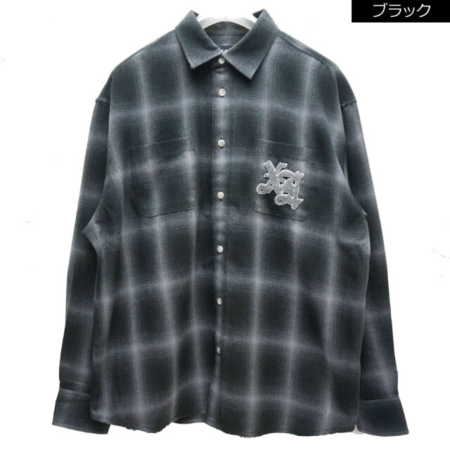 再入荷 エクストララージ XLARGE ネルシャツ PATCHED FLANNEL SHIRT チェックシャツ ブラック 黒