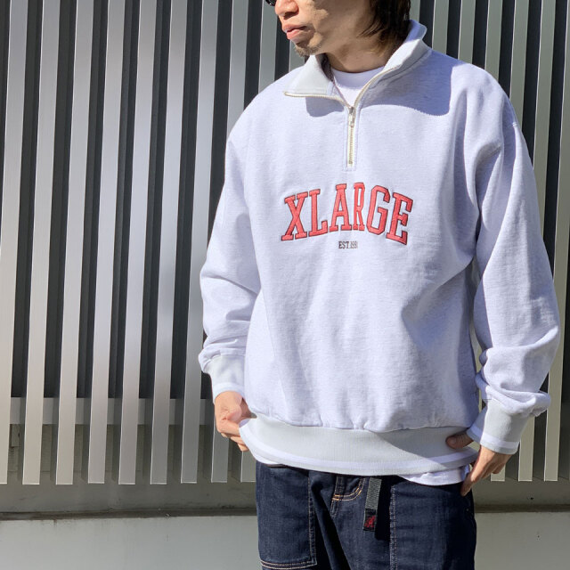 全2色 エクストララージ XLARGE ハーフジップスウェット トレーナー STRIPED RIB HALF ZIP SWEATSHIRT  ブラック アッシュ BLACK ASH 黒 灰色 101241012008