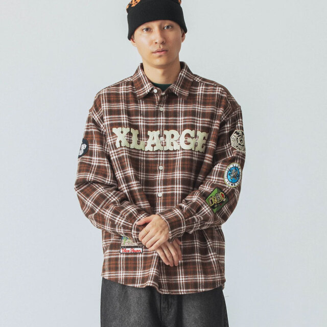 XLARGE 長袖ネルシャツ L ブラウン系チェック