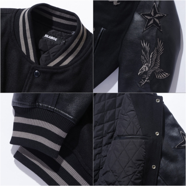 XLARGE スタジャン L 黒/クリーム XLARGE / VARSITY JACKET