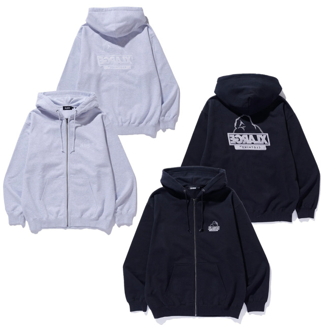 全2色 エクストララージ XLARGE ジップパーカー BACKSIDE OG ZIP UP HOODED SWEATSHIRT フーディー ブラック アッシュグレー BLACK ASH 黒 灰色  101254012009