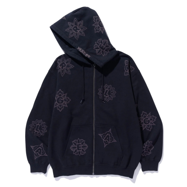 XLARGE / ALLOVER EMBROIDERY ZIP UP HOODED SWEATSHIRT