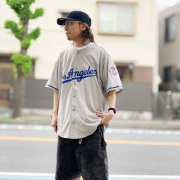 【40%OFF】ファナティクス FANATICS ベースボールシャツ MLB MESH BASEBALL SHIRT - LOS ANGELES DODGERS ドジャース グレー GREY 灰色 ML25SS0001