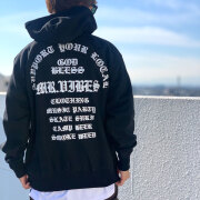 MRV by Mr.vibes パーカー フーディー GOD BLESS P/O HOODIE ヘビーウェイト バックプリント  スウェット オリジナル ブラック 黒 BLACK