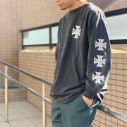 MRV by Mr.vibes ロンT Tシャツ IRON CROSS PIGMENT L/S Tee 長袖 ピグメント加工 オリジナル バックプリント ブラック BLACK 黒