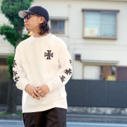 MRV by Mr.vibes ロンT Tシャツ IRON CROSS L/S Tee 2025 長袖 オリジナル バックプリント 袖プリント ホワイト 白 WHITE