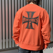 MRV by Mr.vibes 13.5oz クルースウェット IRON CROSS CREWNECK SWEAT トレーナー 裏パイル オリジナル ミスターバイブス オレンジ ORANGE