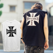 全2色 MRV by Mr.vibes ノースリーブ Tシャツ IRON CROSS NO SLEEVE Tee オリジナル ホワイト 白 WHITE ブラック 黒 BLACK