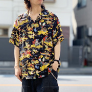 サンサーフ SUN SURF アロハシャツ ハワイアンシャツ HAWAIIAN S/S SHIRT “HAWAIIAN HULA” 半袖 レーヨン ブラック 黒 BLACK SS39411