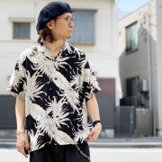 サンサーフ SUN SURF アロハシャツ ハワイアンシャツ HAWAIIAN S/S SHIRT “ISLAND PINEAPPLE” 半袖 レーヨン パイナップル ブラック 黒 BLACK SS39413