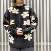タウンクラフト TOWNCRAFT クルーネックニット SHAGGY RAGLAN CREW SWEATER モヘア フラワー FLOWER ブラック 黒