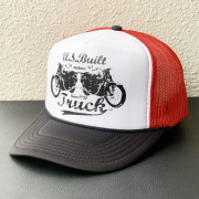 トラックブランド TRUCK BRAND メッシュキャップ BIKE U.S BUILT MOTORS TRUCKER CAP トラッカーキャップ 帽子 ブラック/レッド/ホワイト 黒 BLACK
