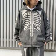 再入荷 バンソン VANSON ジップパーカー BONE ZIP UP HOODIE フーディー ビンテージ加工 ブラック 黒 BLACK RZV-2402