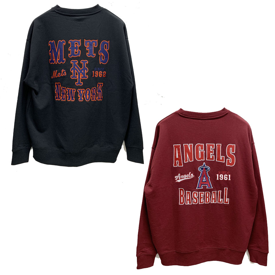 全2色 MLB メジャーリーグベースボール スウェット BACK LOGO CREW SWEAT メッツ METS エンゼルス ANGELS ブラック バーガンディー