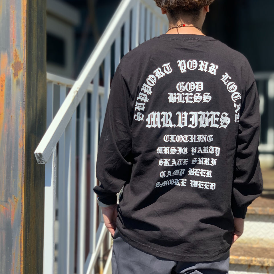MRV by Mr.vibes ロンT Tシャツ GOD BLESS L/S Tee 長袖 オリジナル バックプリント  ブラック BLACK 黒