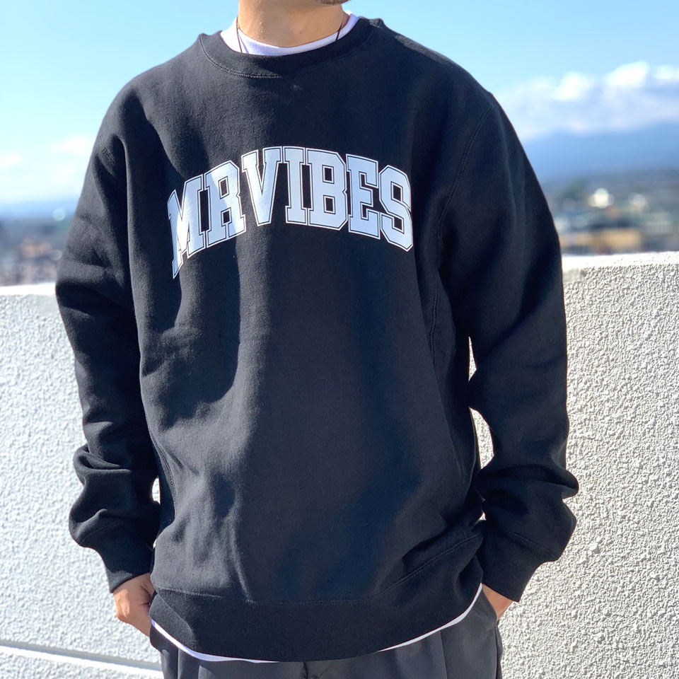 MRV by Mr.vibes クルースウェット MRVIBES COLLEGE CREWNECK SWEAT トレーナー オリジナル ミスターバイブス カレッジロゴ ブラック 黒 BLACK
