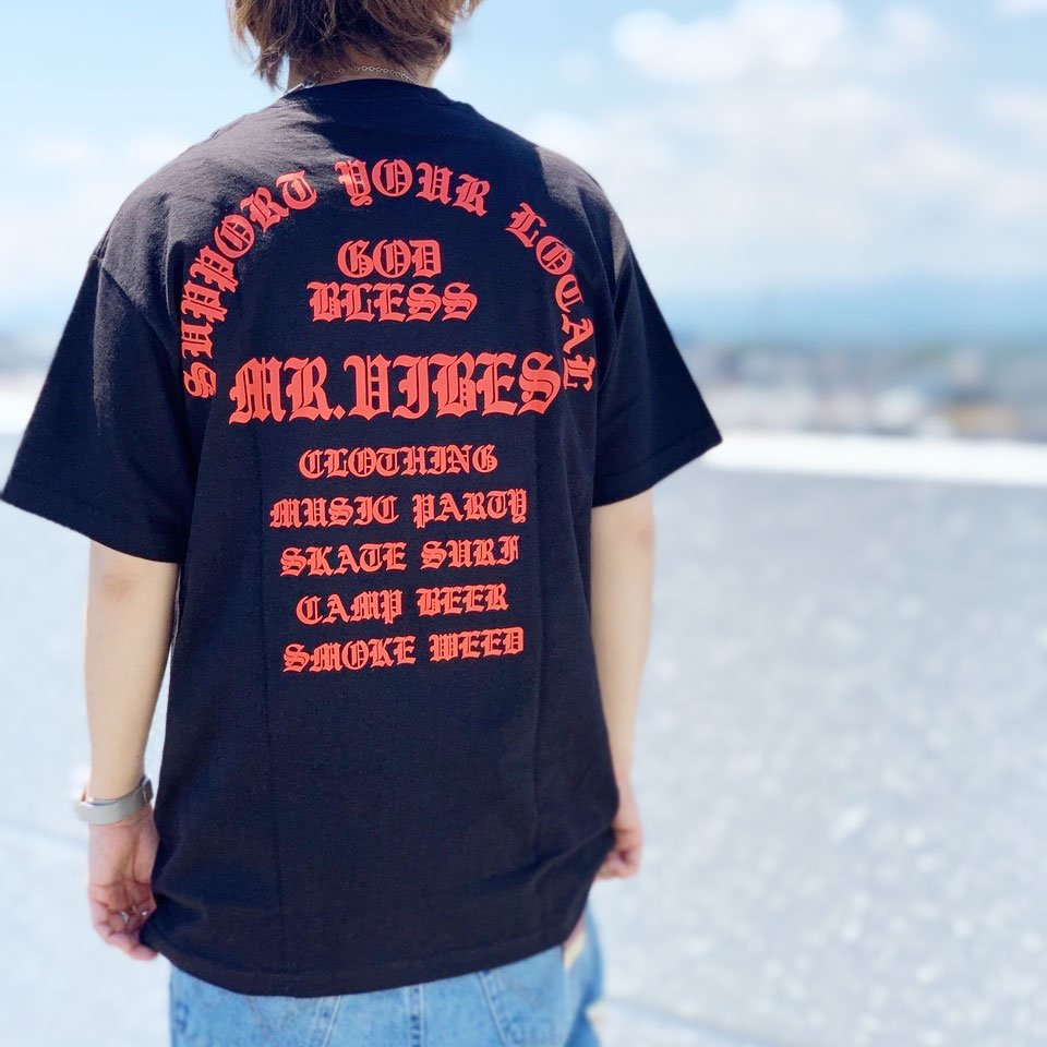 MRV by Mr.vibes Tシャツ GOD BLESS S/S Tee 半袖 オリジナル ブラック/オレンジ 黒 BLACK