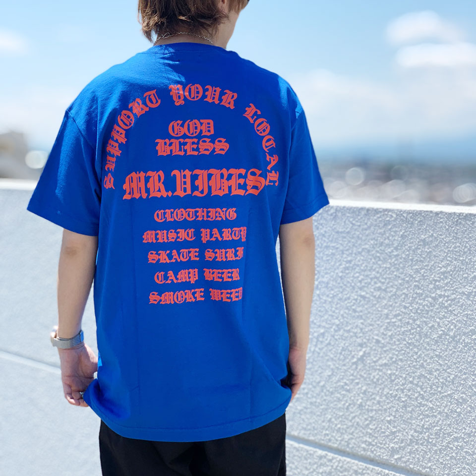 MRV by Mr.vibes Tシャツ GOD BLESS S/S Tee 半袖 オリジナル ロイヤル/オレンジ 青 BLUE