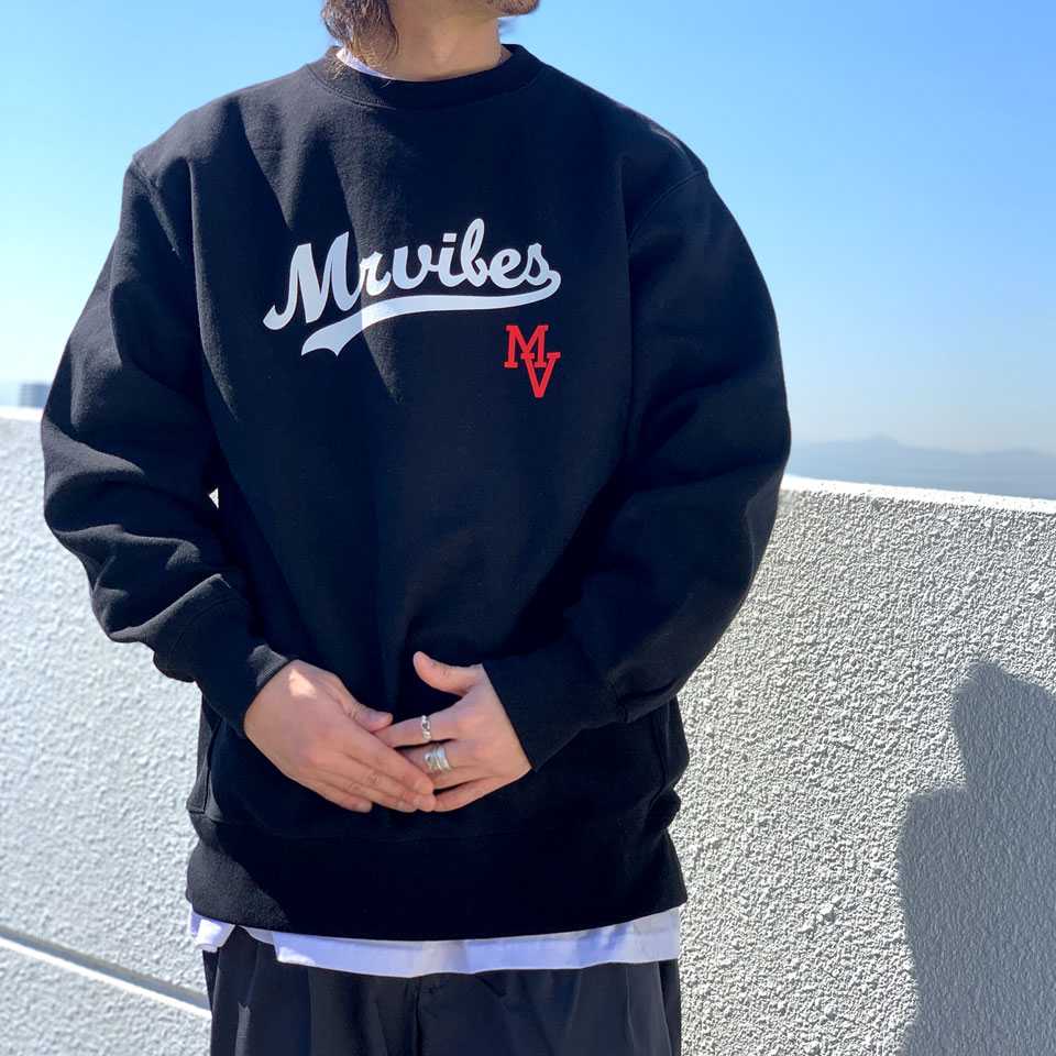 MRV by Mr.vibes クルースウェット SCRIPT LOGO CREWNECK SWEAT トレーナー オリジナル ミスターバイブス ブラック/ホワイト BLACK 黒