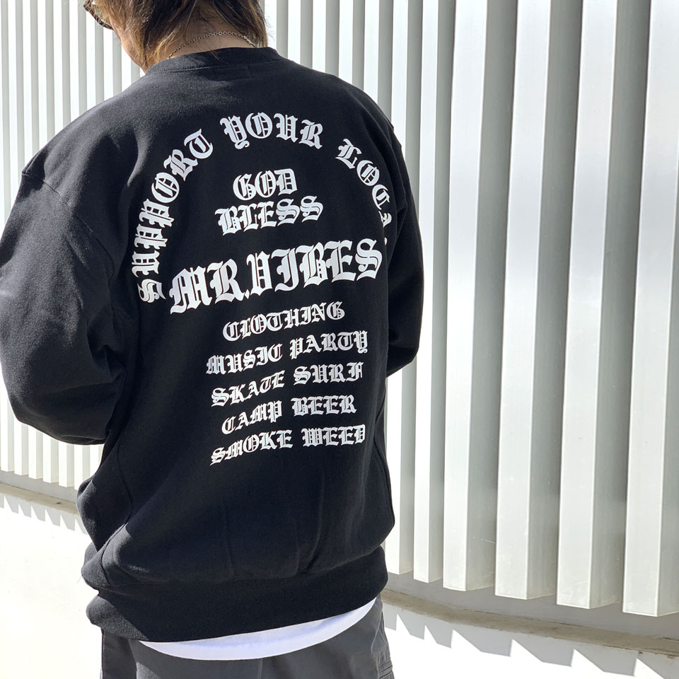 MRV by Mr.vibes クルースウェット GOD BLESS CREWNECK SWEAT トレーナー オリジナル ミスターバイブス ブラック 黒 BLACK