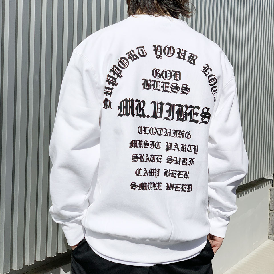 MRV by Mr.vibes クルースウェット GOD BLESS CREWNECK SWEAT トレーナー オリジナル ミスターバイブス ホワイト WHITE 白