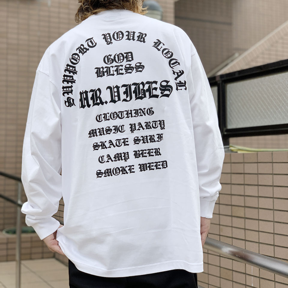 MRV by Mr.vibes ロンT Tシャツ OLD ENGLISH L/S Tee 2024 長袖 オリジナル バックプリント ホワイト 白 WHITE