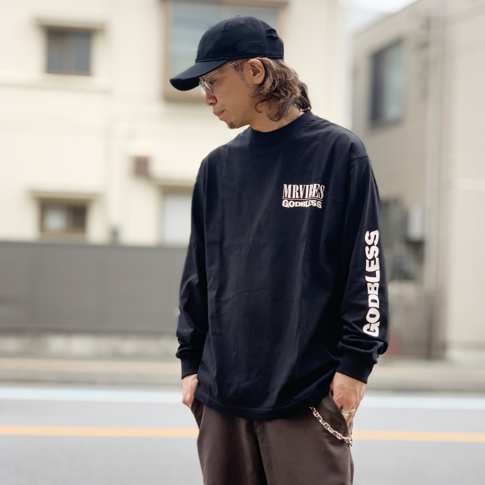 MRV by Mr.vibes ロンT Tシャツ NM GOD BLESS L/S Tee (ONE POINT ) 長袖 オリジナル ブラック 黒 BLACK
