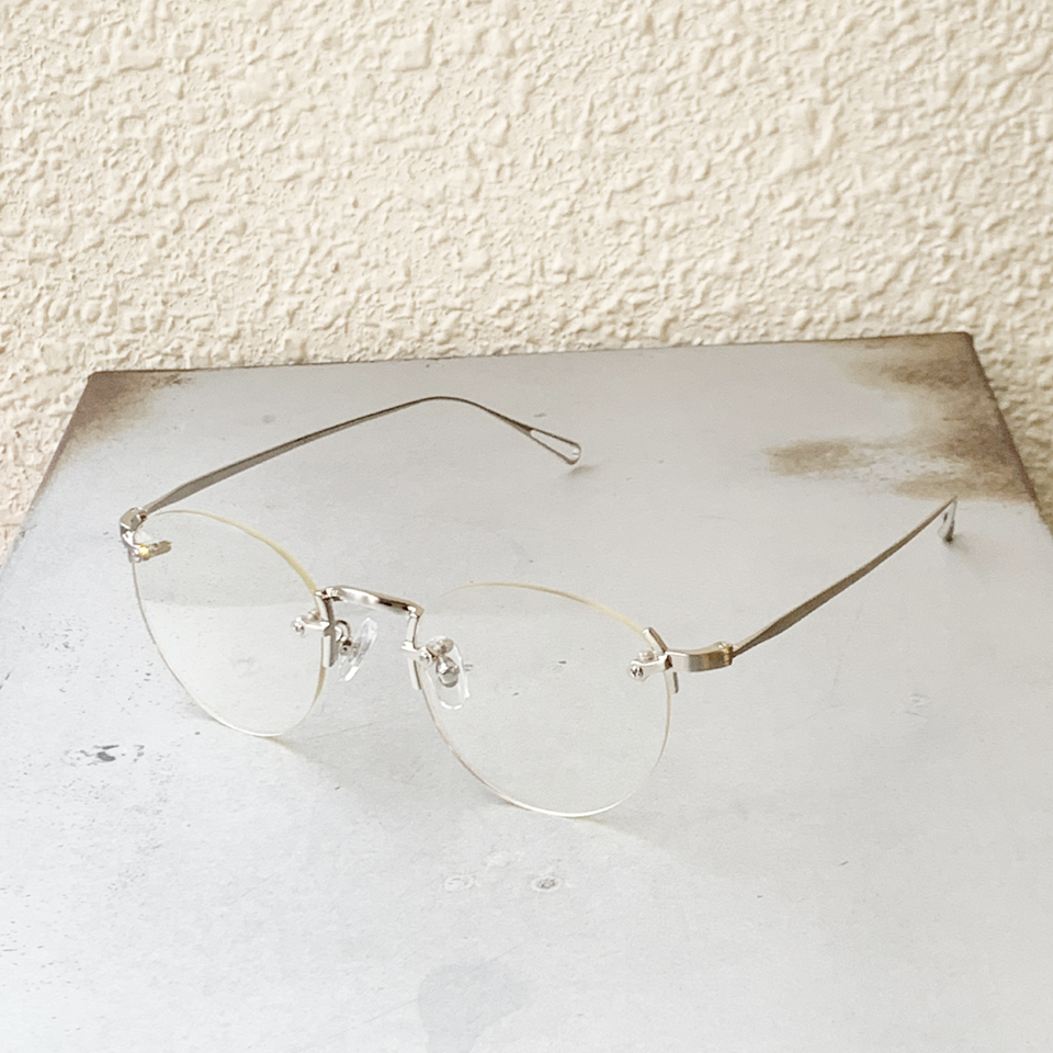 ニュー NEW. サングラス GOBER C-1b メタルフレーム 眼鏡 リムレス クリアレンズ BLASTED SILVER (CLEAR LENS) シルバー