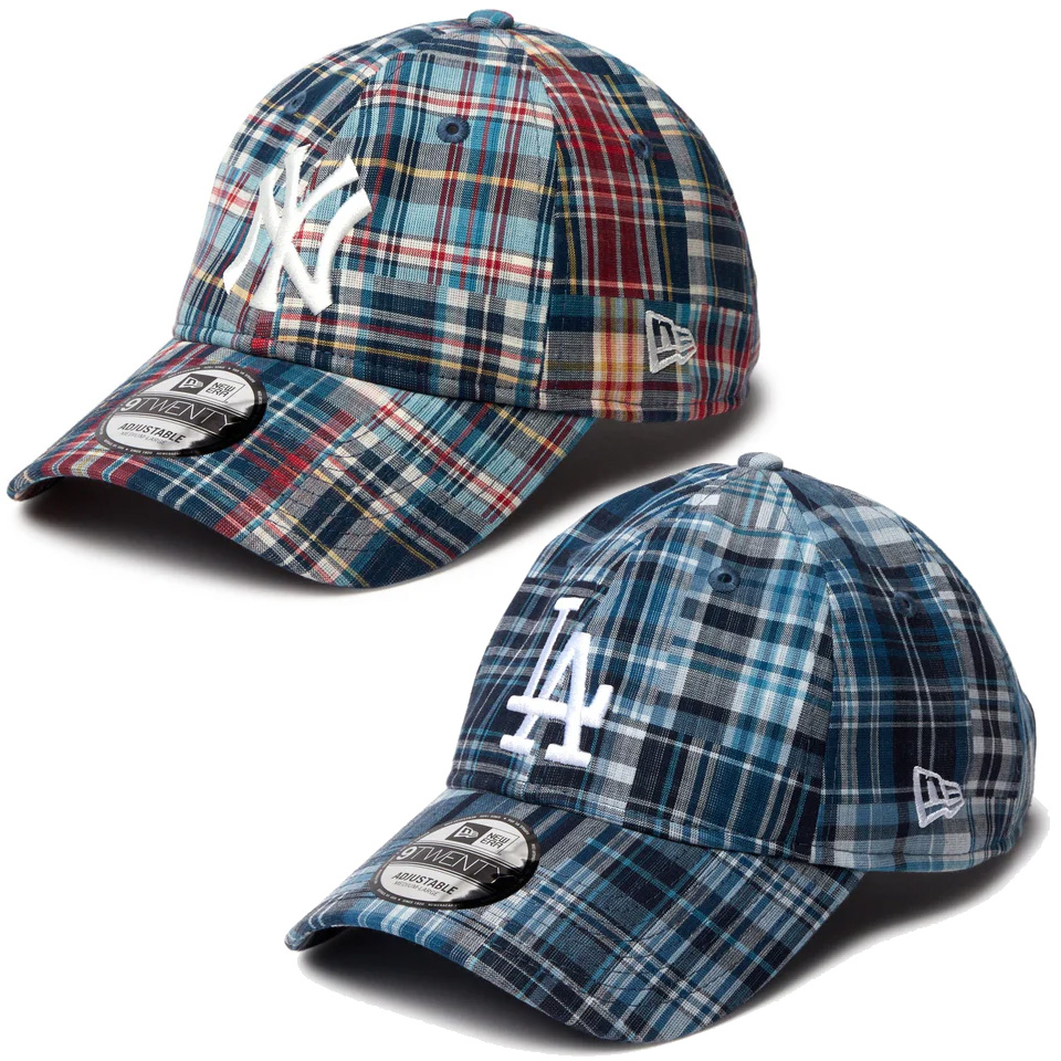 ニューエラ NEW ERA ローキャップ 帽子 9TWENTY MLB Patchwork CAP NY LA ドジャース ヤンキース マドラスチェック MADRAS CHECK ブルー レッド BLUE RED