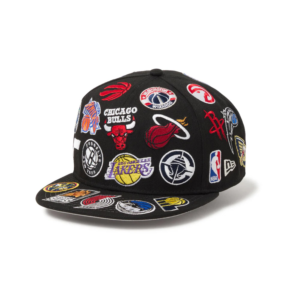ニューエラ NEW ERA スナップバックキャップ9FIFTY Team Logo Allover NBA SNAPBACK クローム ブラック 黒 BLACK 刺繍  総柄