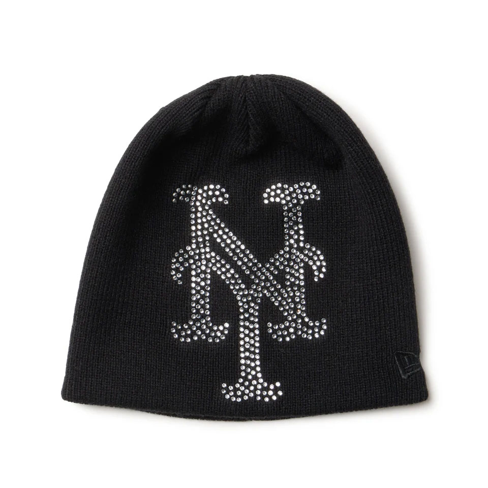 ニューエラ NEW ERA ビーニー ニットキャップ BASIC BEANIE Rhinestone ラインストーン ビッグロゴ ニューヨーク・メッツ NY METS ブラック 黒 BLACK 14670026