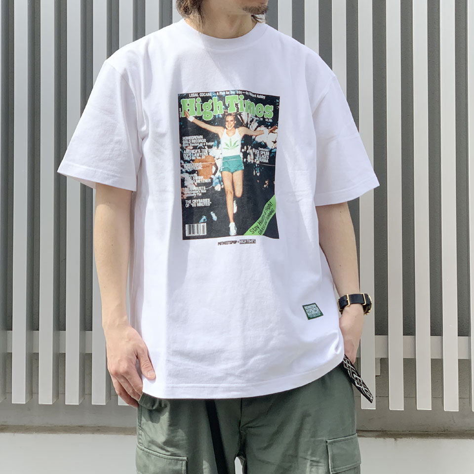 全2色 ポットミーツポップ POT MEETS POP Tシャツ PMP × HIGH TIMES GRASS & RUNNING S/S TEE ハイタイムズ ホワイト ブラック 白 黒 WHITE BLACK