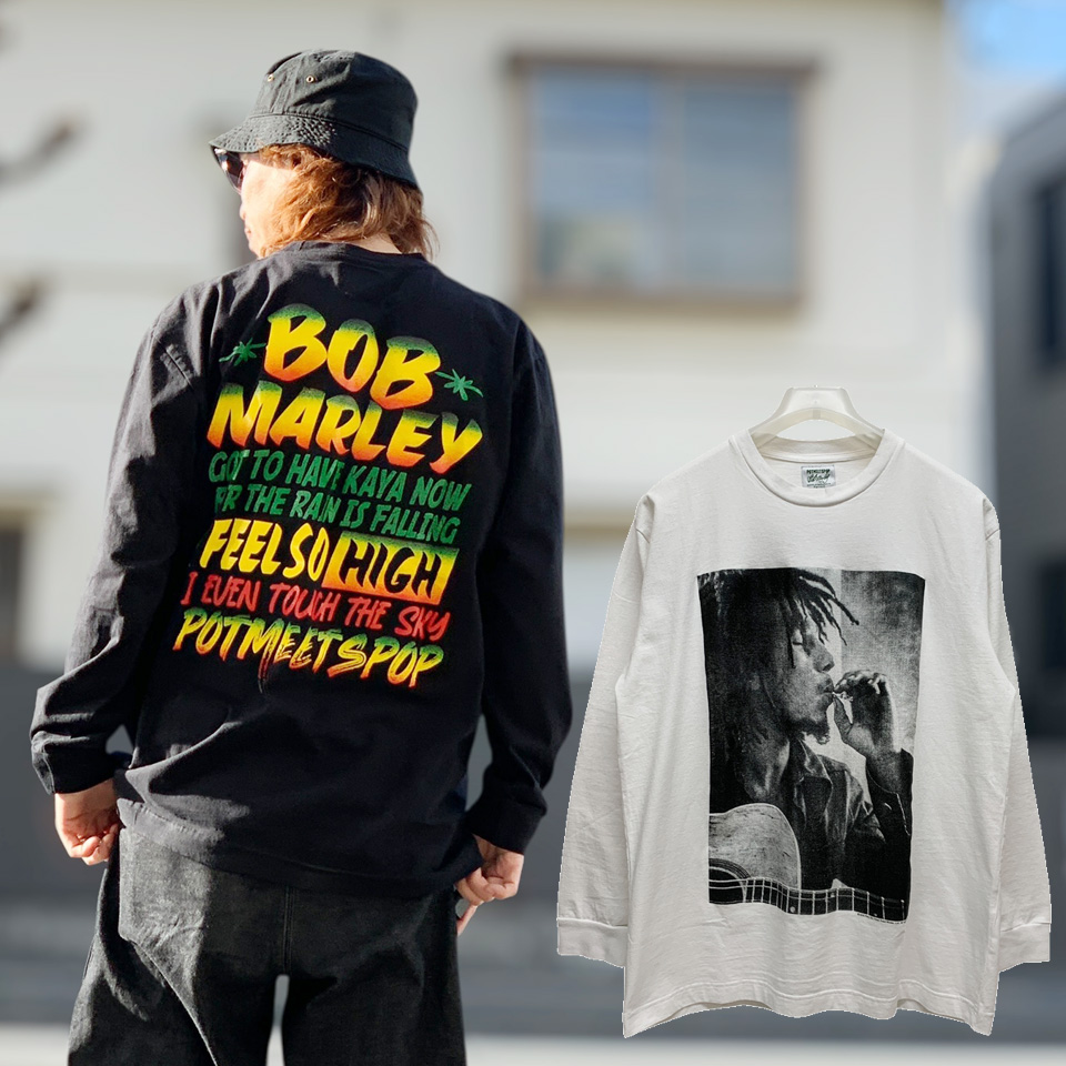 全2色 ポットミーツポップ POT MEETS POP ロンT Tシャツ Bob Marley  I FEEL SO HIGH LS TEE ボブマーリー ホワイト ブラック 白 黒 WHITE BLACK