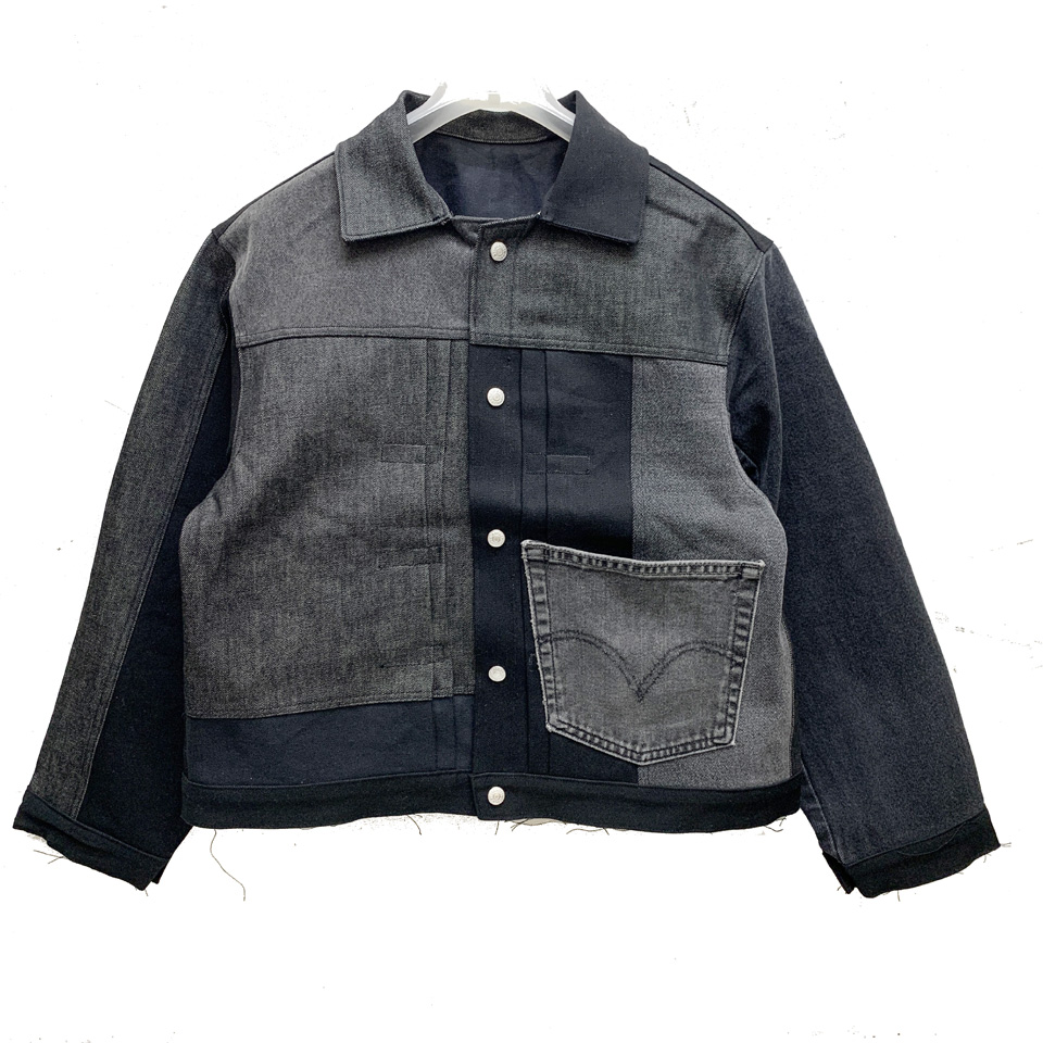 【SALE40%OFF】スリフティルック THRIFTY LOOK リメイクデニムジャケット Levi's DENIM REMAKE PLEATS JACKET 1st ブラックデニム 黒 BLACK (#3)