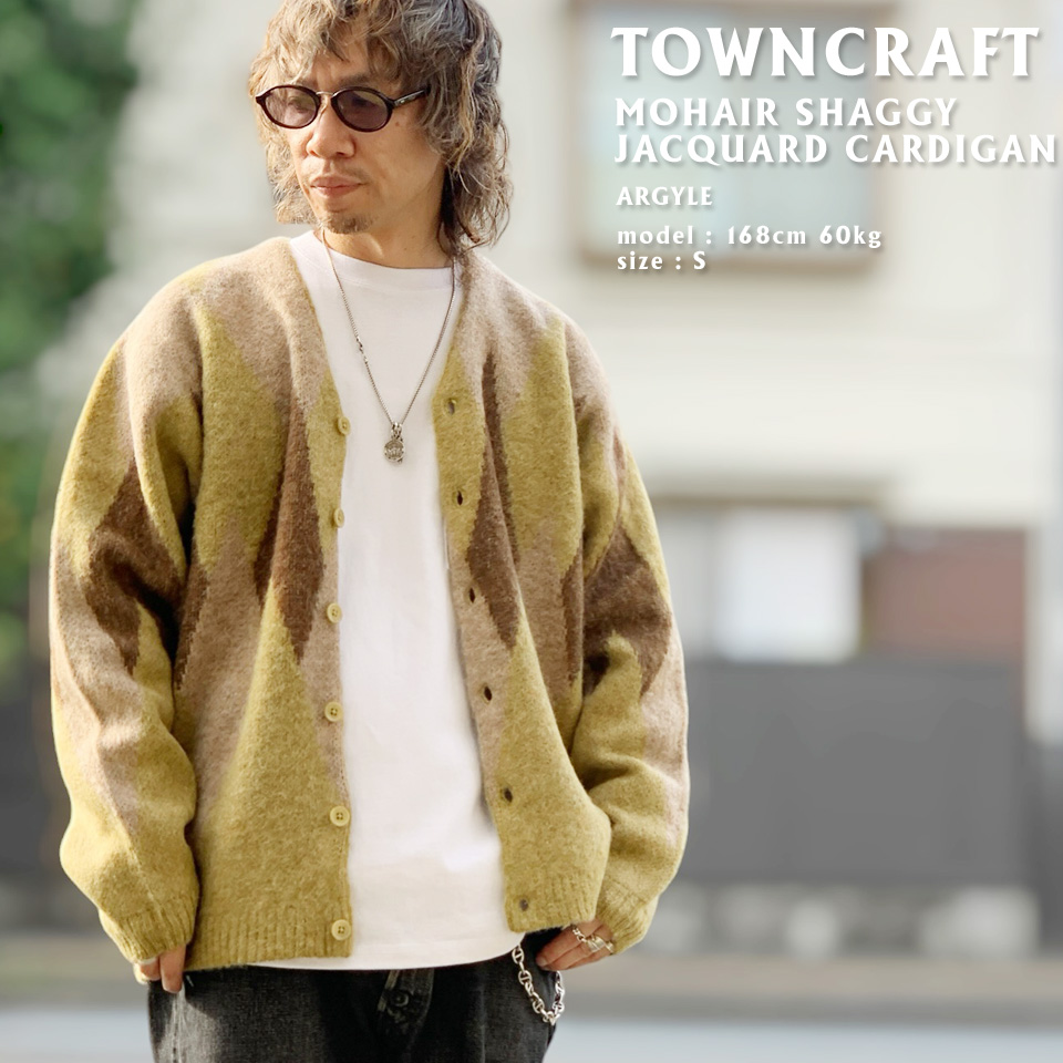 TOWNCRAFT タウンクラフト MOHAIR SHAGGY JACQUARD CARDIGAN - ARGYLE