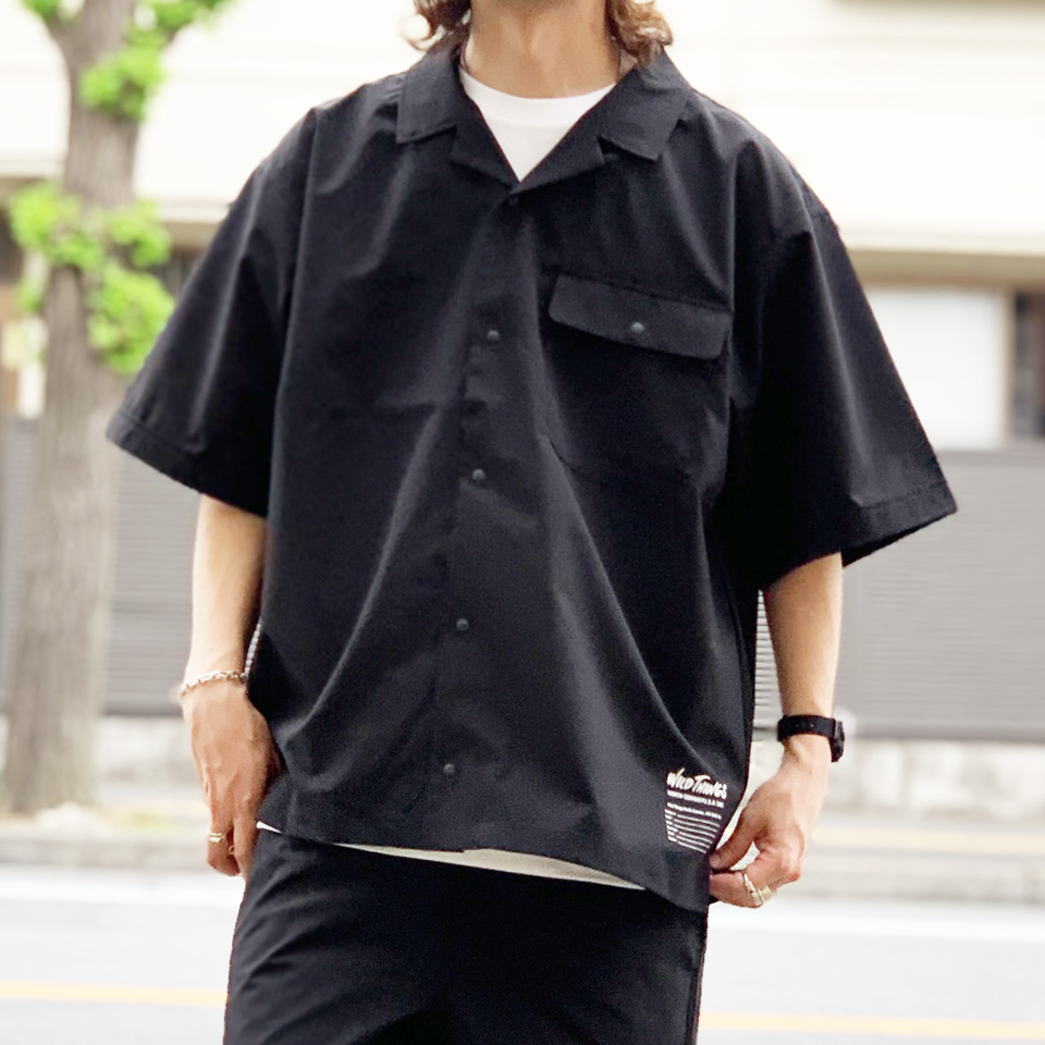 ワイルドシングス WILD THINGS 開襟シャツ OPEN COLLAR POCKET SHIRT ブラック 黒 BLACK WT25041AD