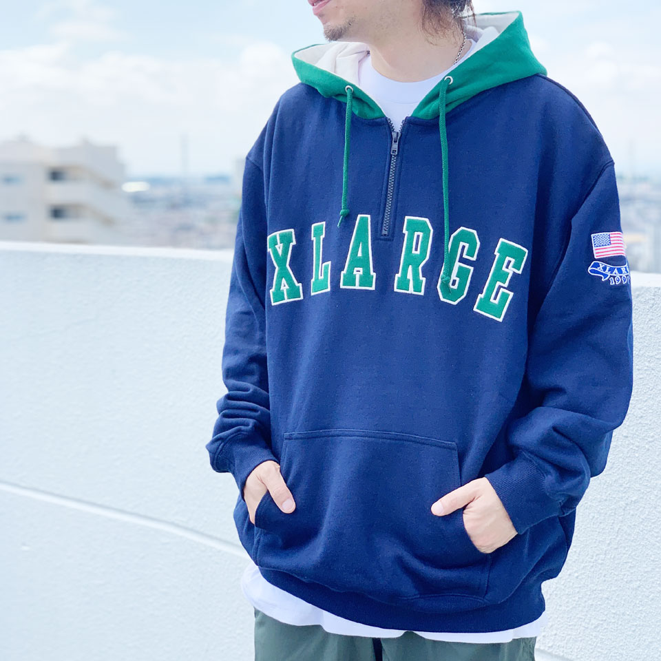 XLARGE / CONTRAST COLOR HALF ZIP HOODED SWEAT