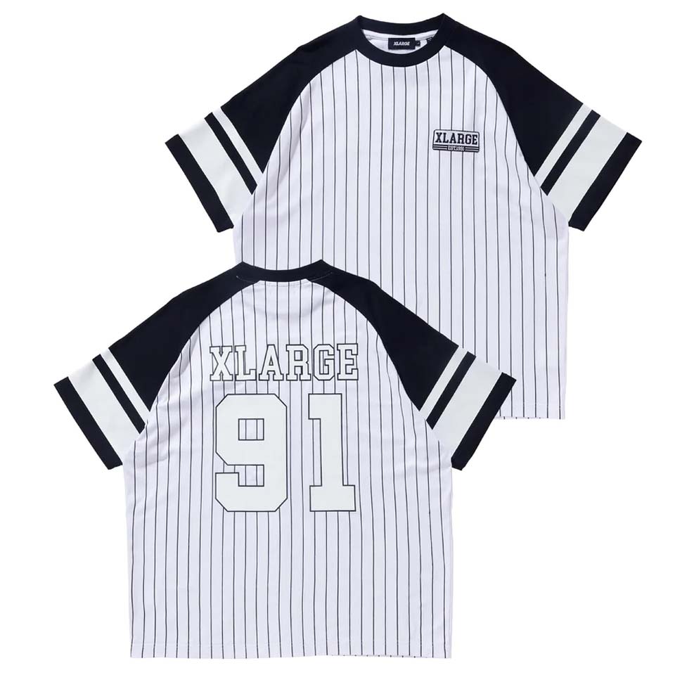 エクストララージ XLARGE Tシャツ STRIPED BASEBALL S/S TEE 半袖 ホワイト/ブラック BLACK 黒 101233011022