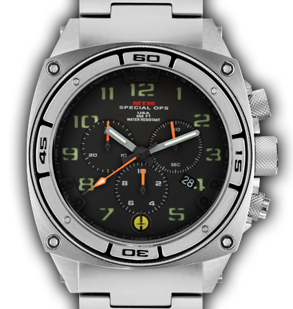 Predator II Silver Tit Black Dial Black Sub Dial Lumi Number - Tit Band-Orange Hand