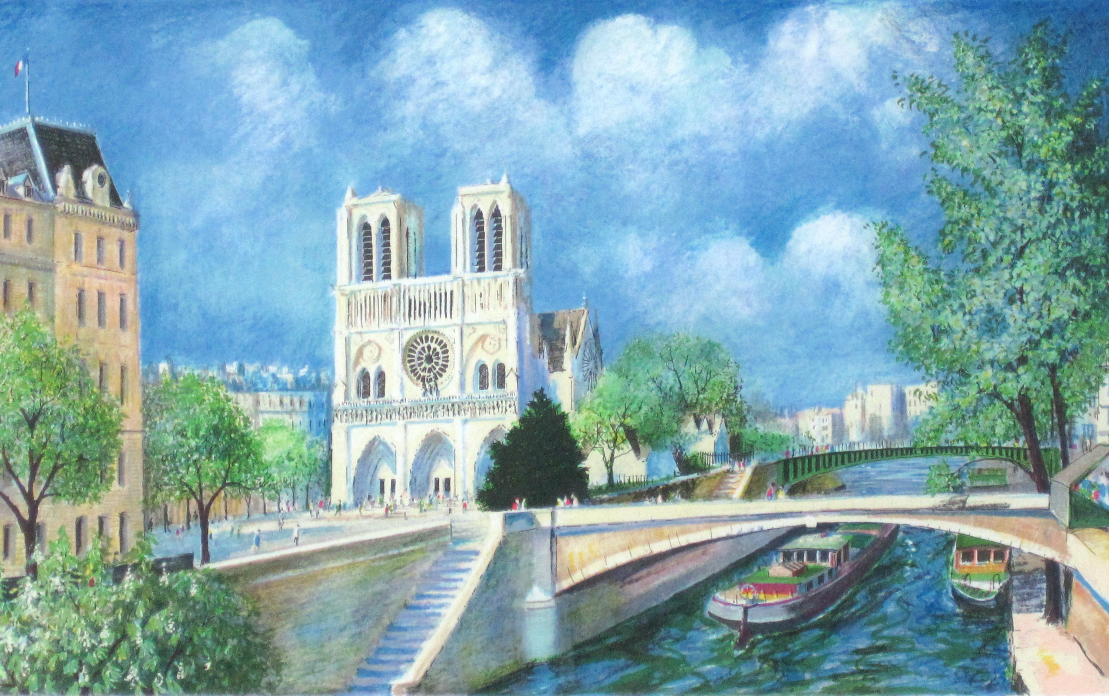 水彩画　風景画　パリ　ヴィンテージ 水彩 モンマルトル パリ 街並み　リトグラフ 水彩画風景画パリヴィンテージ 水彩 モンマルトル パリ 街並みリトグラフ