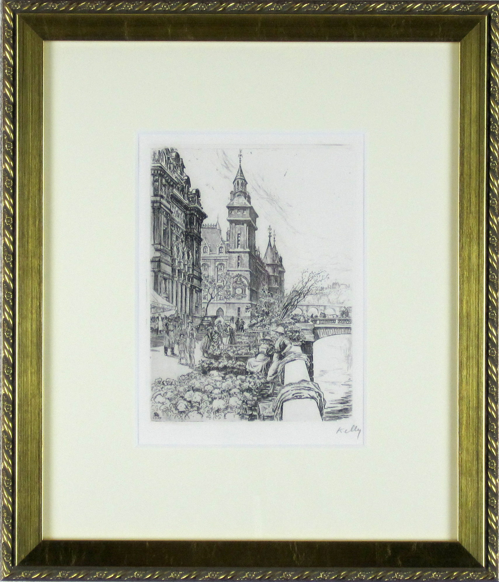 パリ風景画・ケリー　「ノートルダム」エッチング400×334mm