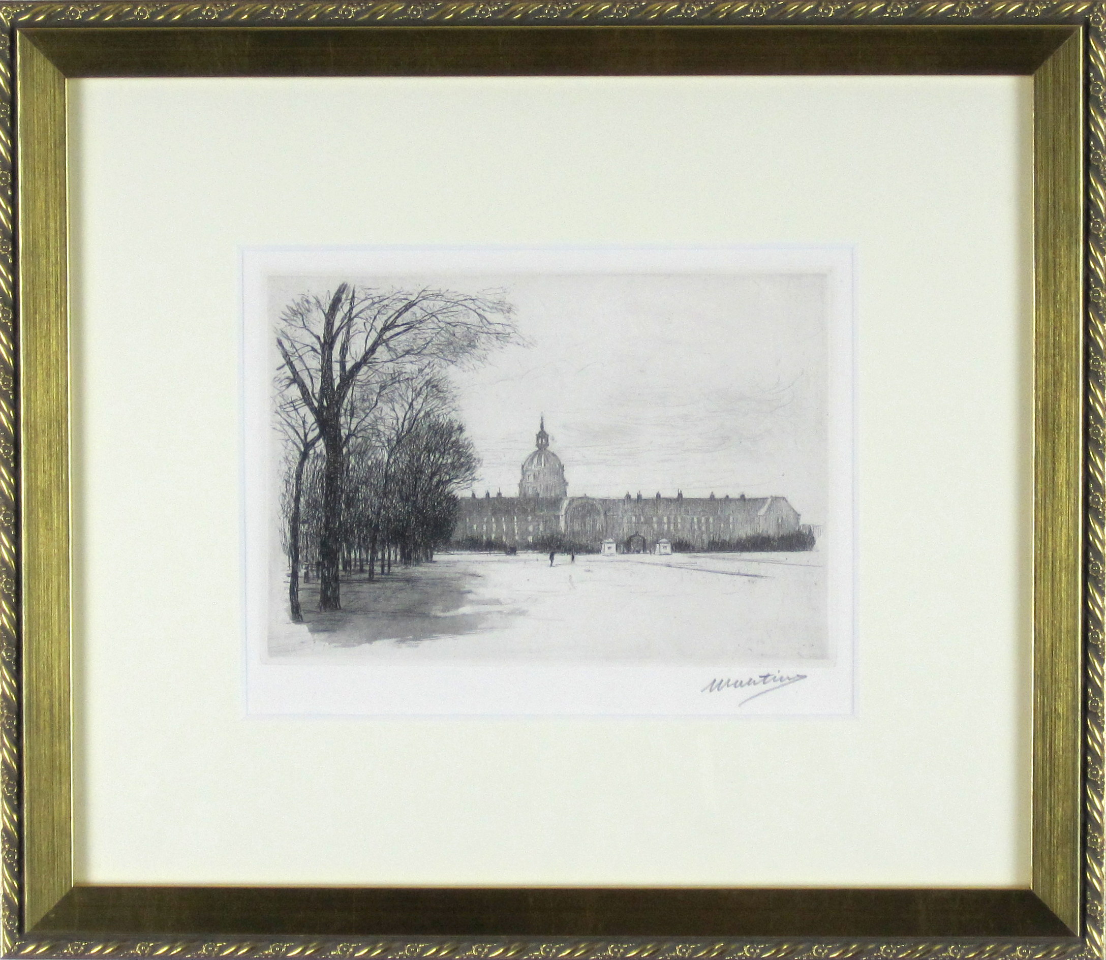 ヨーロッパ風景画・ウーチャー「パリの眺め」エッチング・外寸400×334mm