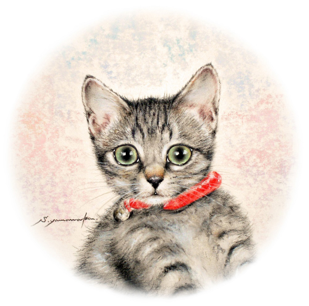 山中翔之郎「赤い首輪」パステル・21×21cm